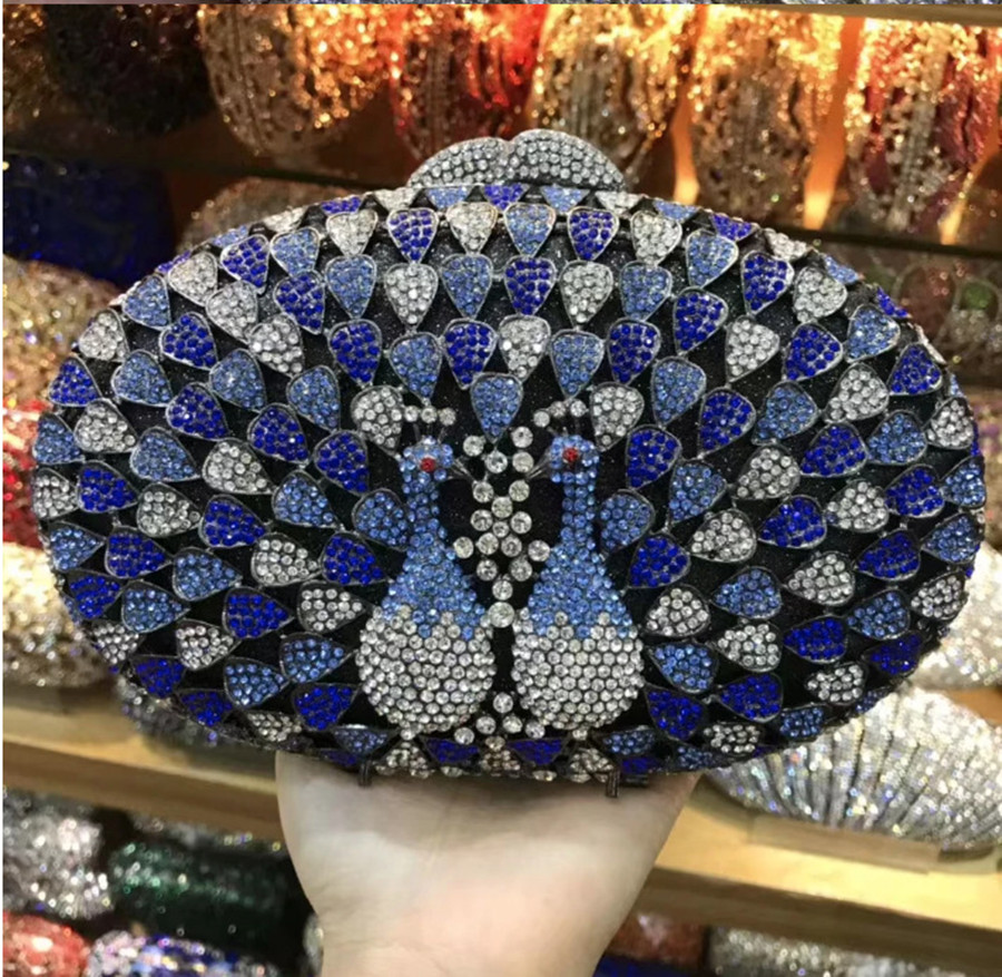 Mini Bag Evening Clutch - White Diamond Blue Purse For Lady