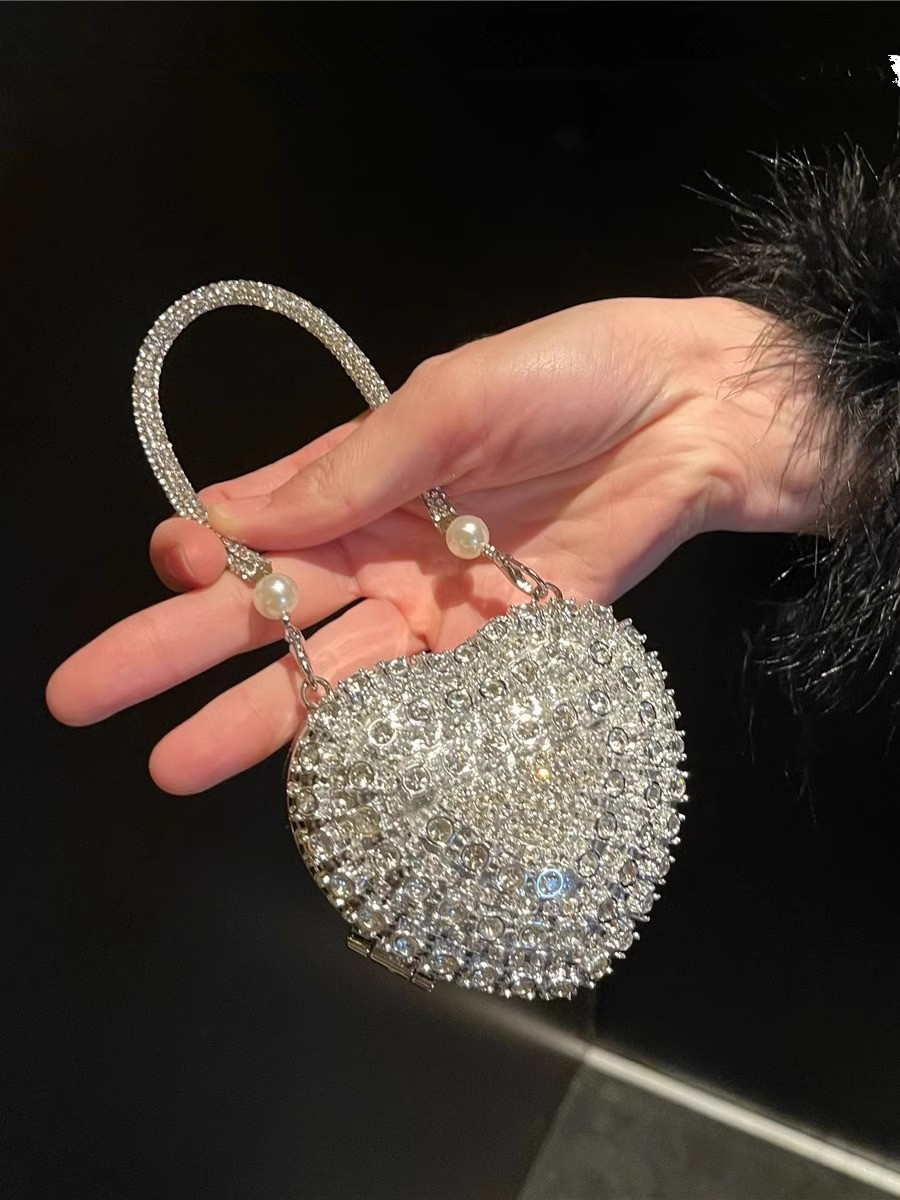 Mini Bag Evening Clutch - Luxury Small Bling Heart Shape Diamond