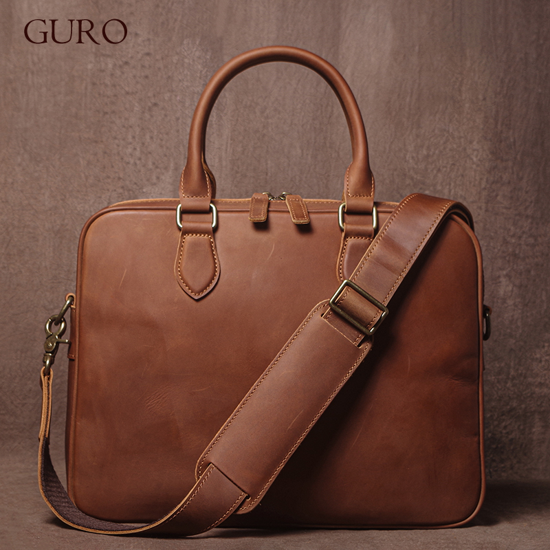 GURO Men Crazy Horse Cowhide B - Luxury Zipper Bags reseña y precio