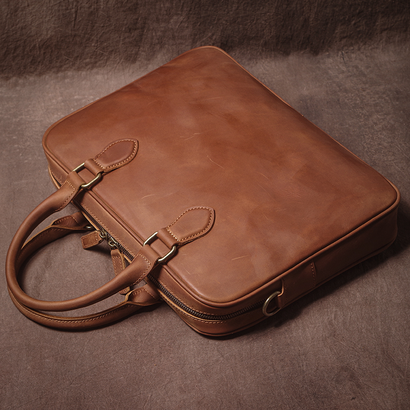 GURO Men Crazy Horse Cowhide B - Luxury Zipper Bags reseña y precio